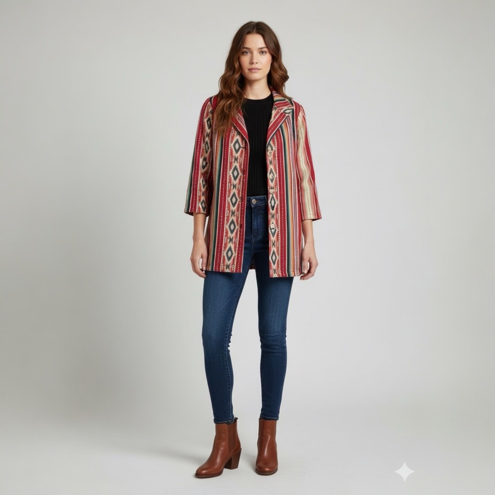 Women's‎ Southwestern Woven Tapestry Jacket Medium Rare Aztec